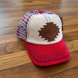 Catchfly Studio Womens Aztec Ponytail Baseball Cap Red White Blue Snapback Hat